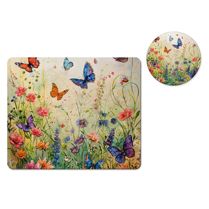 Butterfly wildflowers mousepad and coaster set