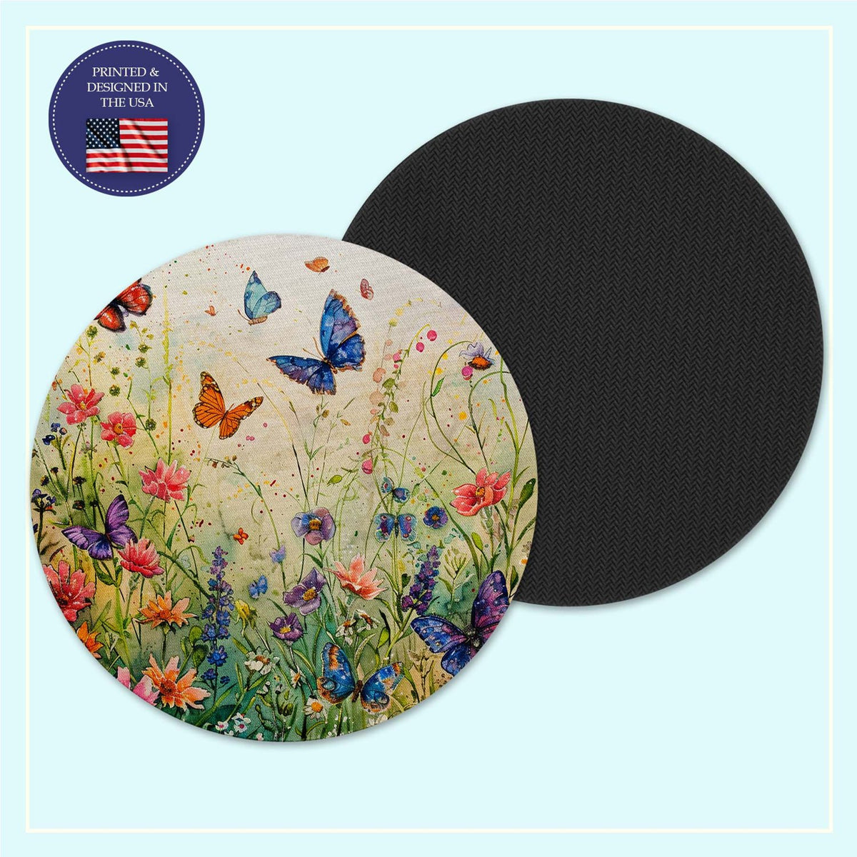 Butterfly wildflower neoprene coaster