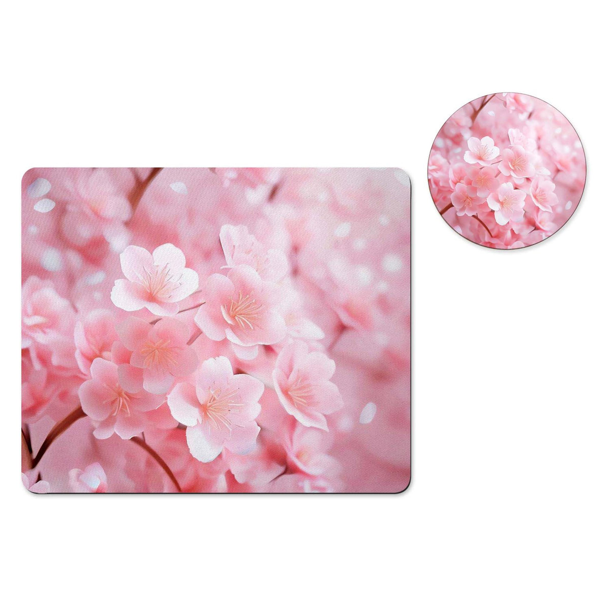 Pink cherry blossom mousepad and coaster set