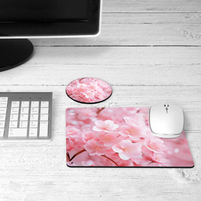 Pink cherry blossom desk set on a desk