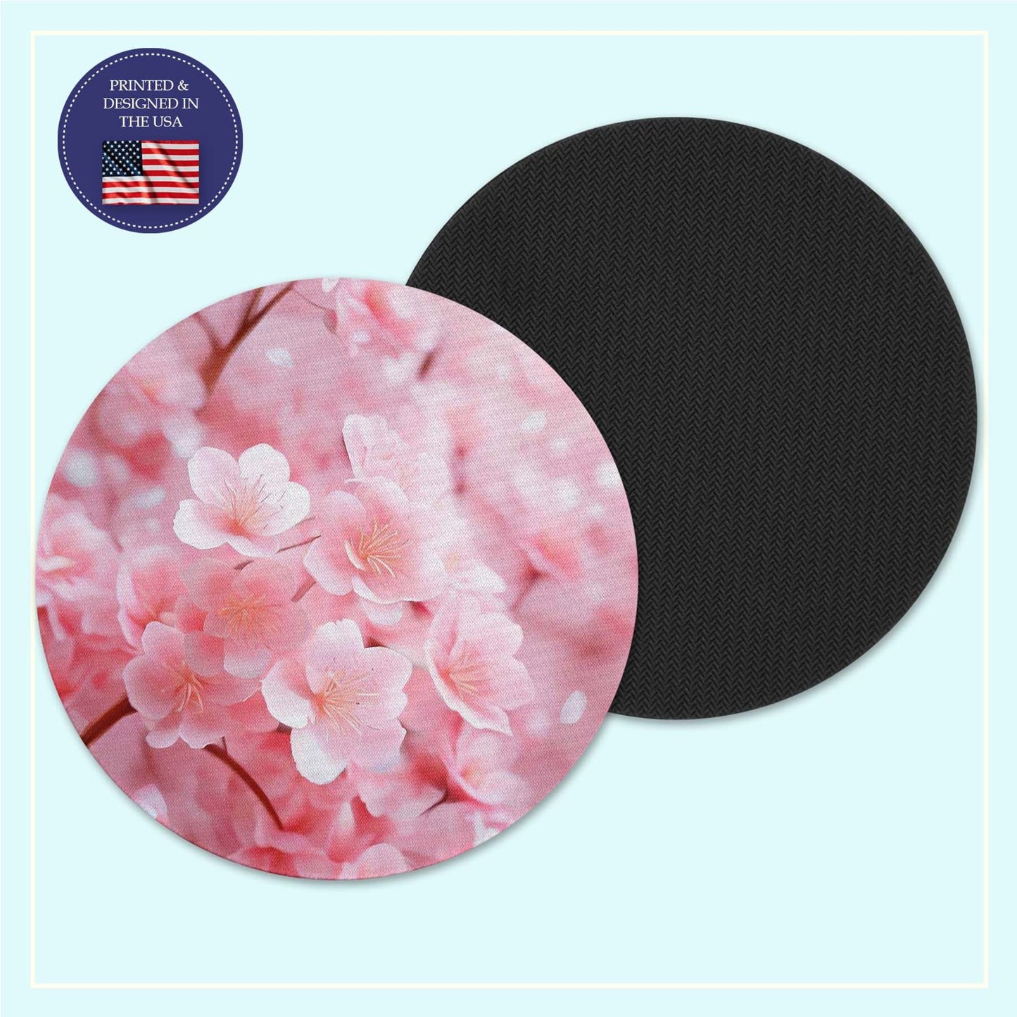 Pink cherry blossom neoprene coaster