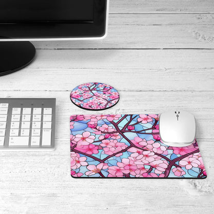 Cherry blossom stained glass desk set on a desk