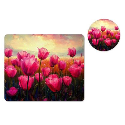 Pink tulips mousepad and coaster set