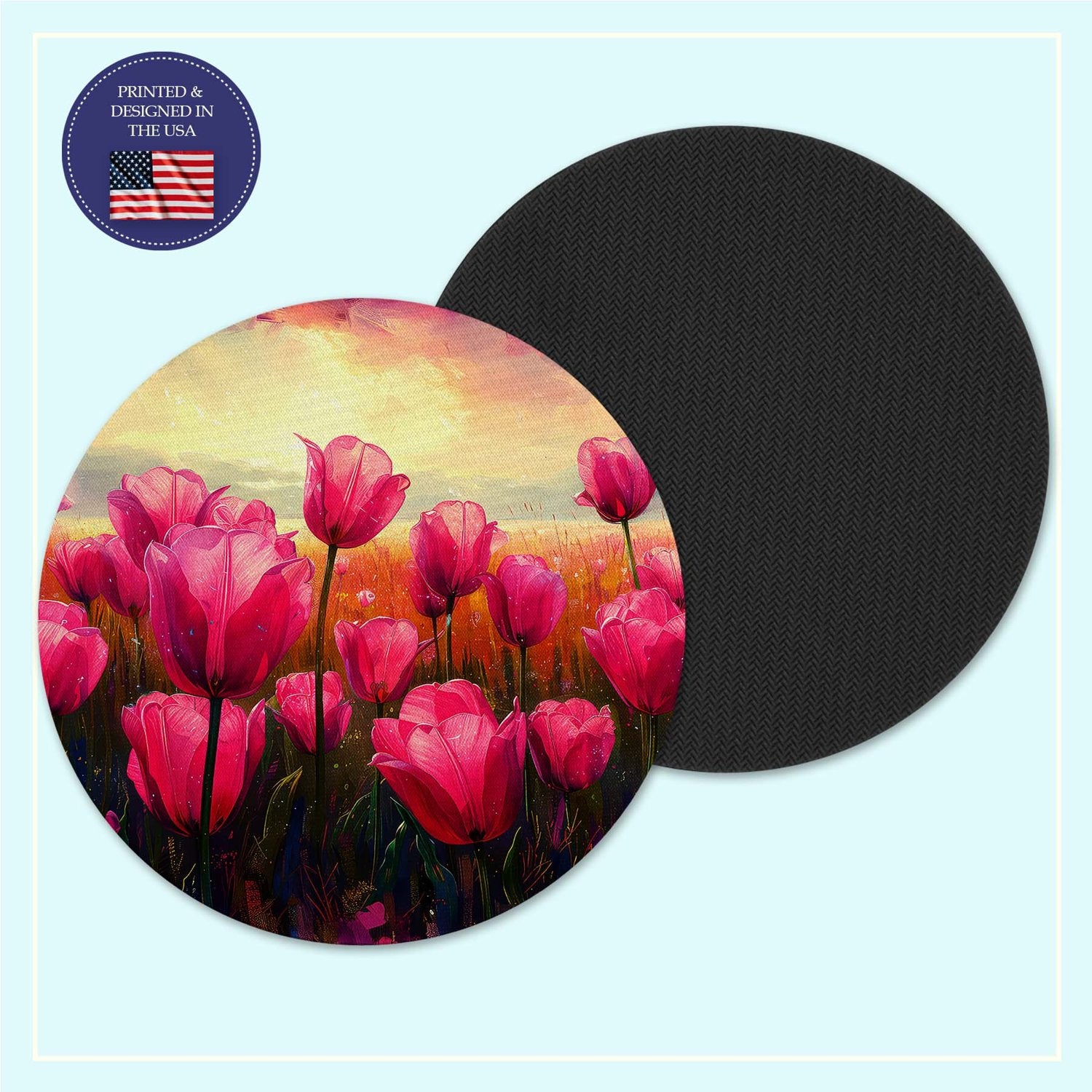 Pink tulip neoprene coaster