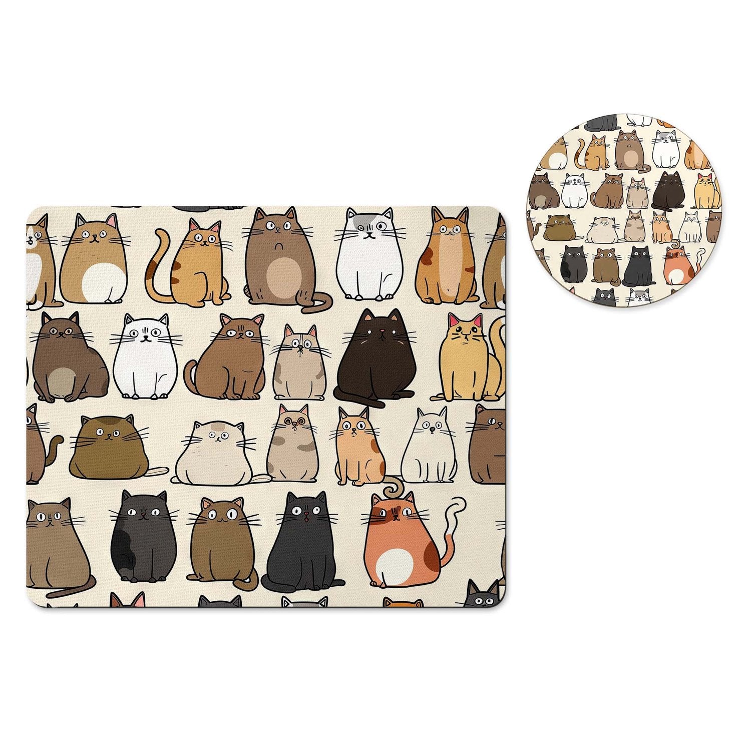 Cartoon cats mousepad and coaster set
