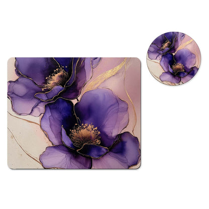 Purple pansy alcohol ink mousepad and coaster set