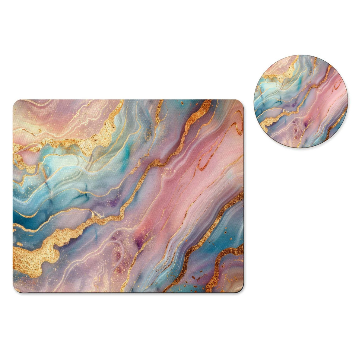 Pink geode marble mousepad and coaster set