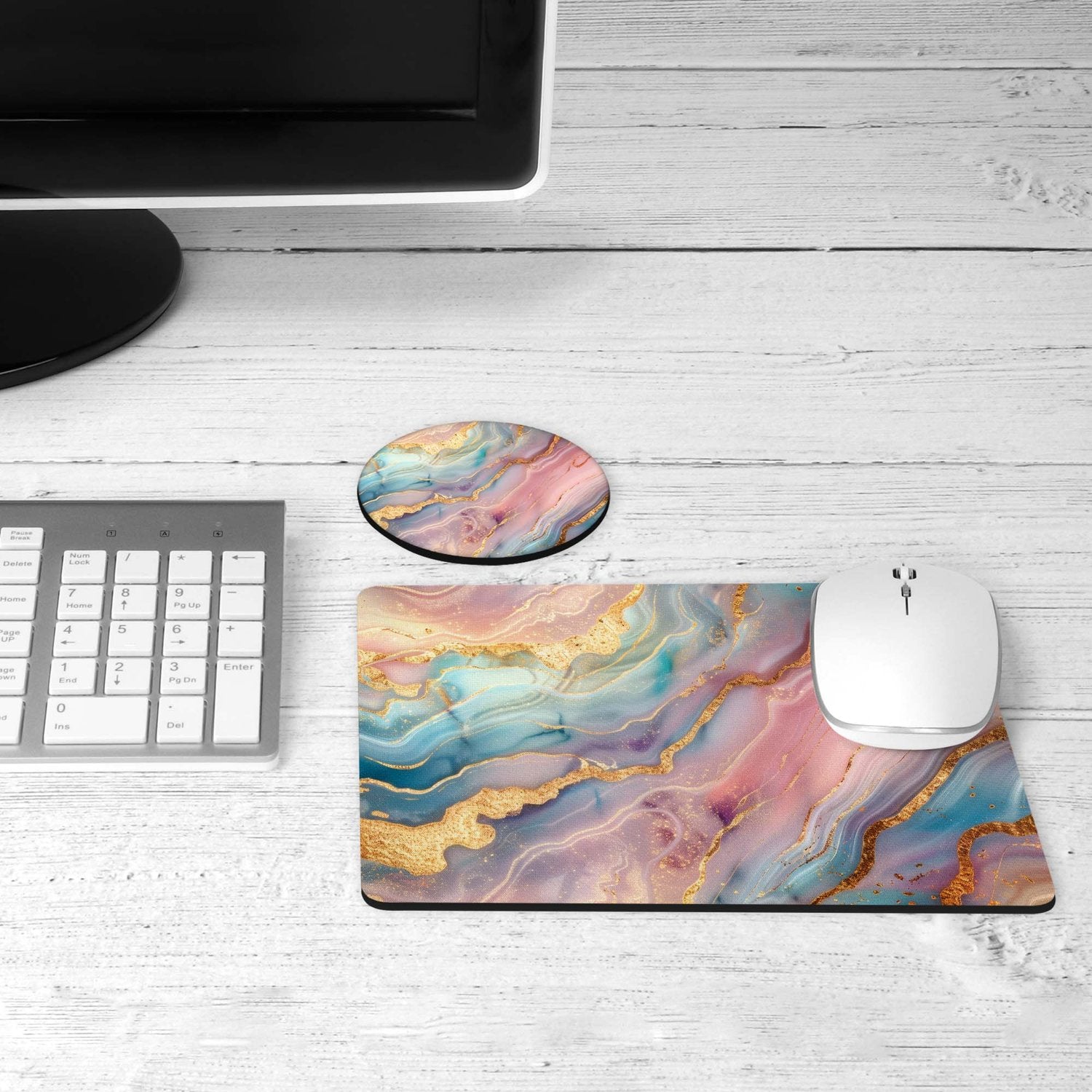 Pink geode desk set on a desk