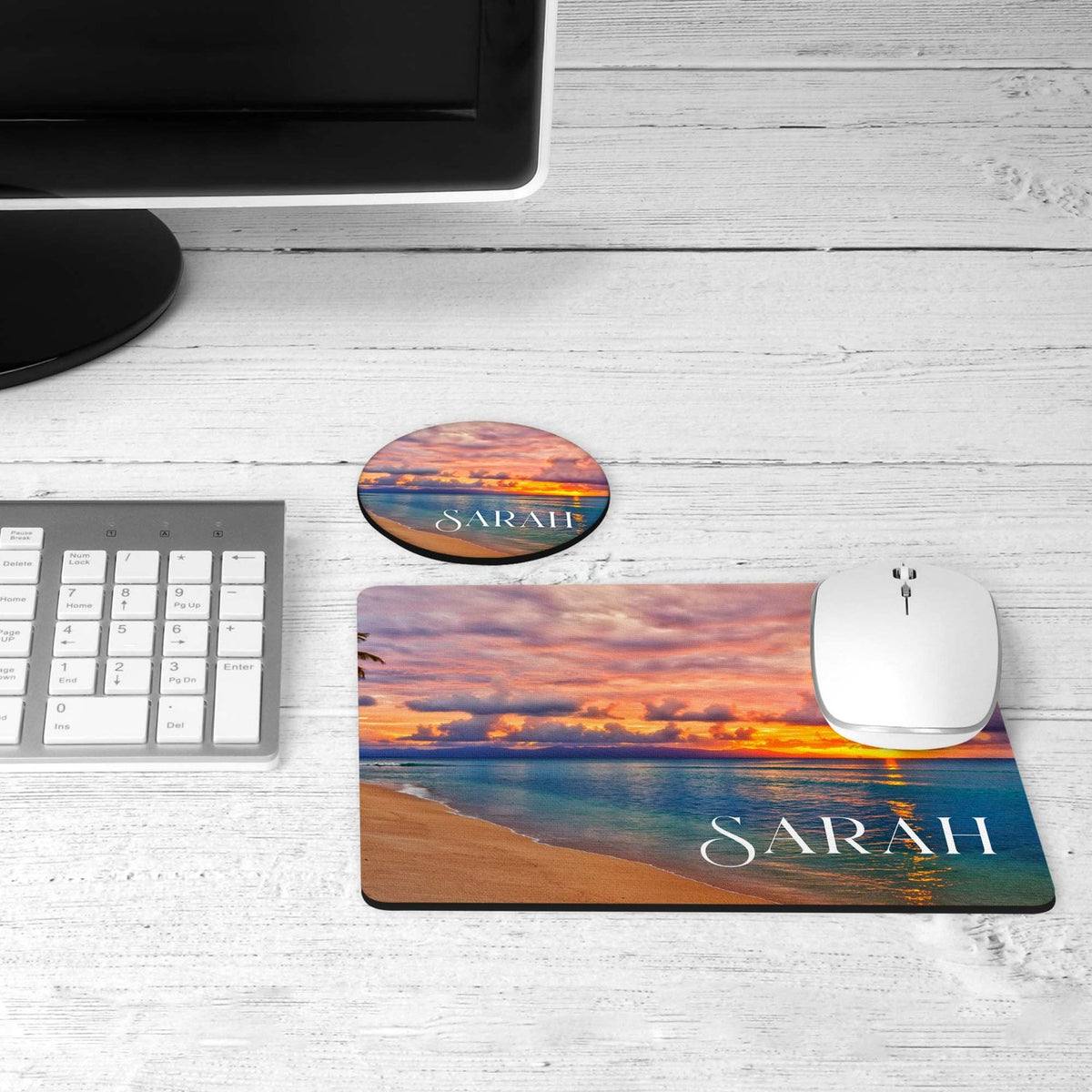 Beach sunset desk set on a desk