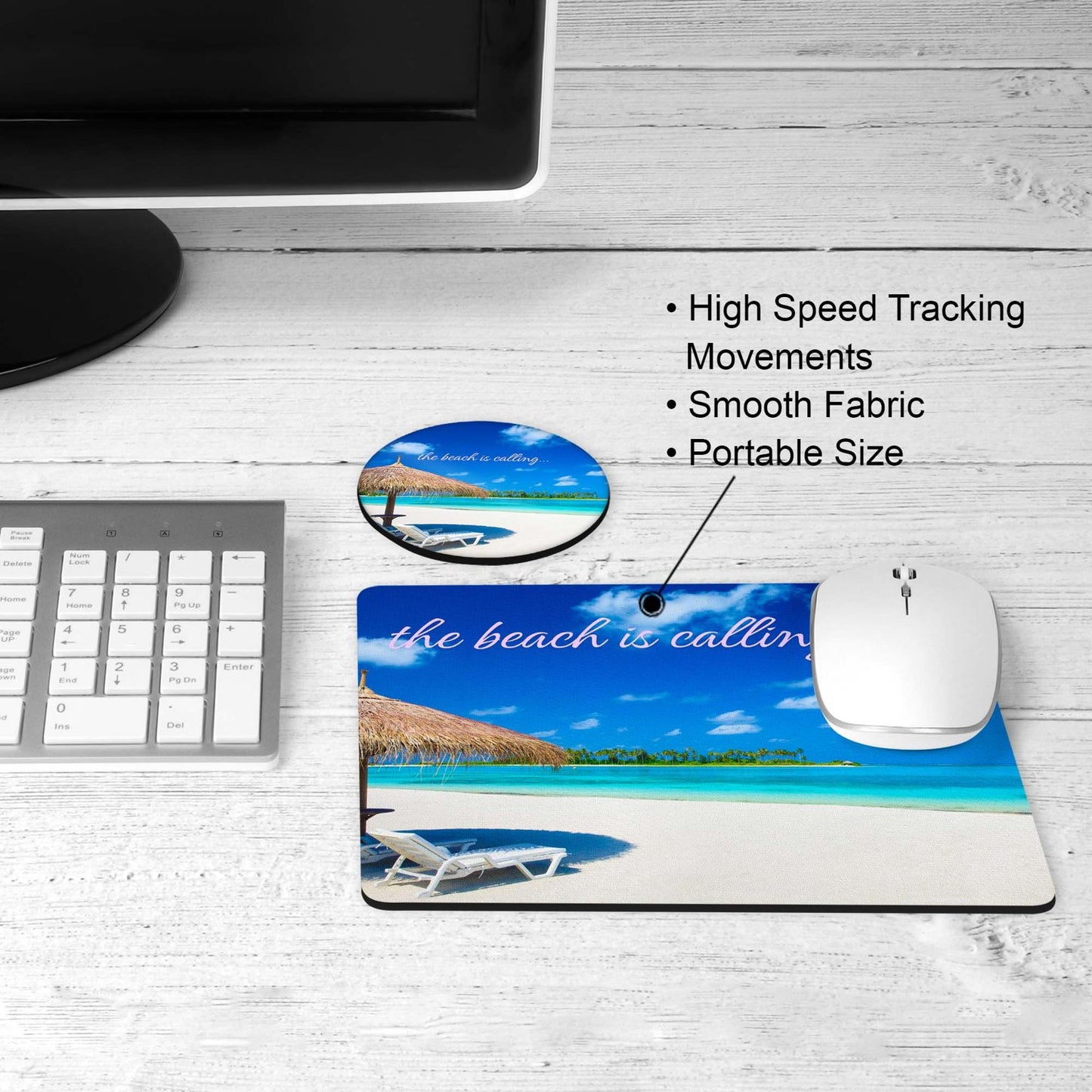 Tropical beach desk set on a desk