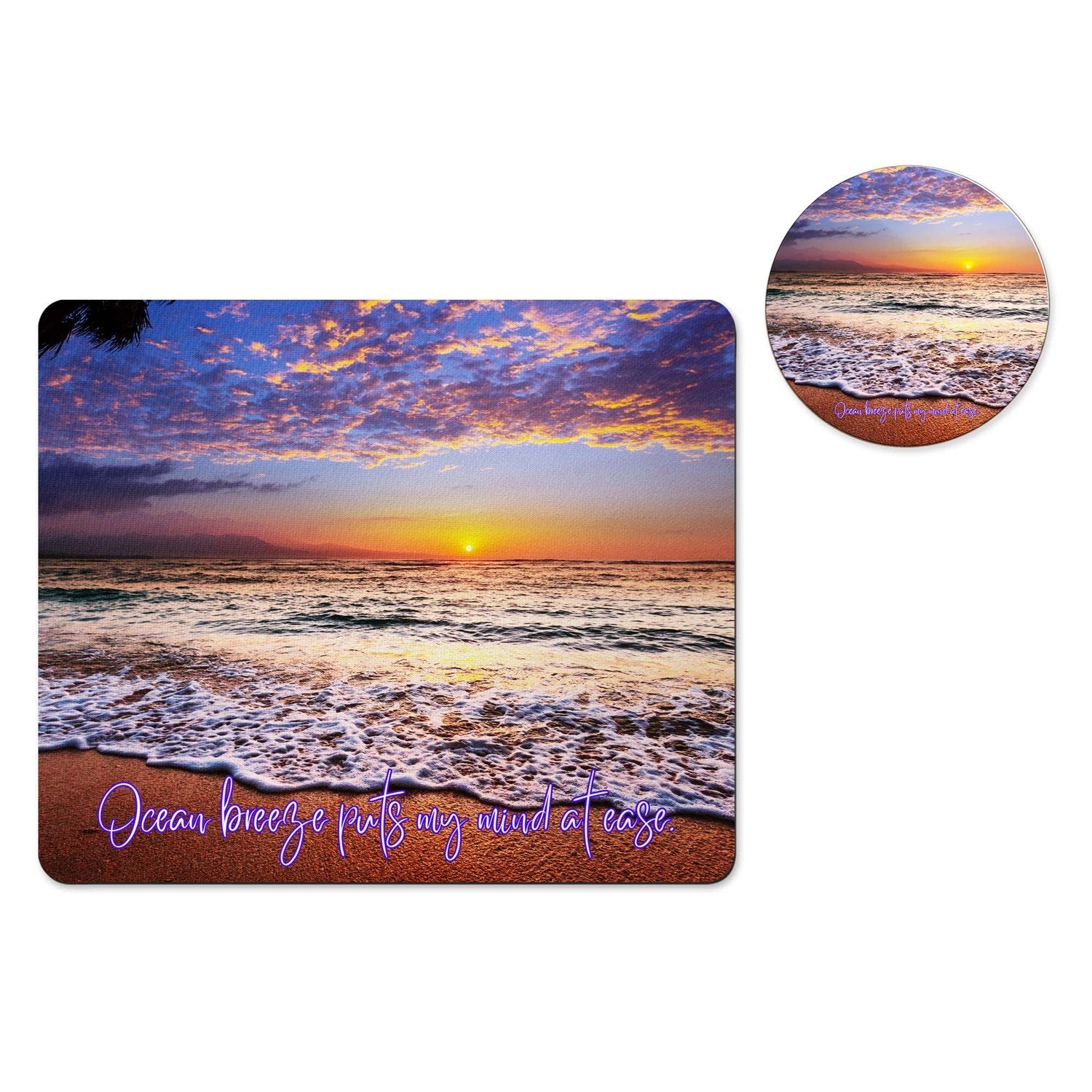 Ocean breeze sunrise mousepad and coaster set