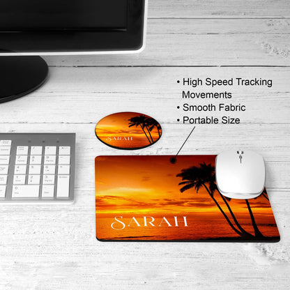 Palm tree sunset desk set on a desk