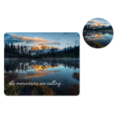 The mountains are calling mousepad and coaster set