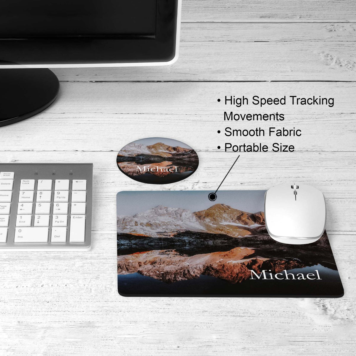 Mountain lake desk set on a desk