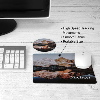 Mountain lake desk set on a desk