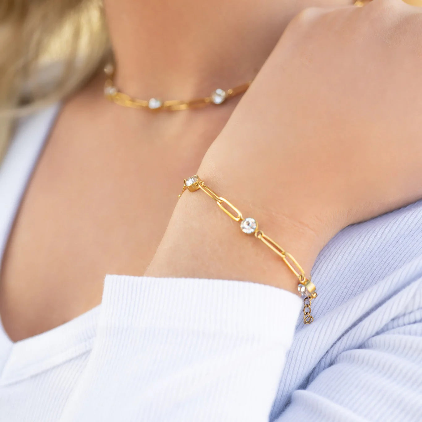 Crystal Paperclip Chain Bracelet – 18K Gold or Silver Stainless Steel