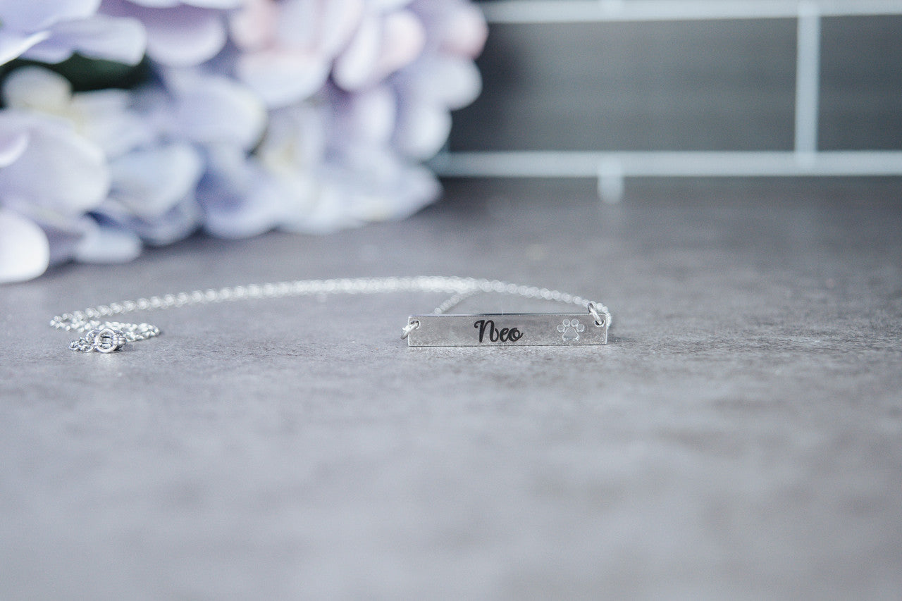 Custom Engraved Pet Necklace with Name and Pawprint