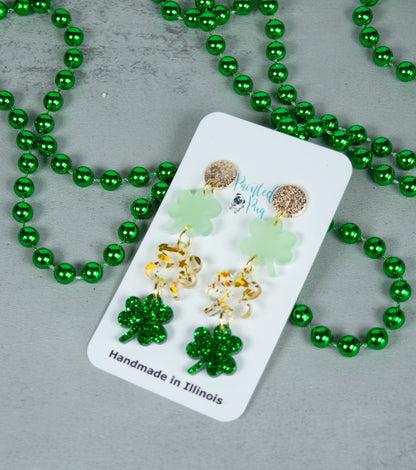 Dangly St Patrick's Day Shamrock Earrings for Women