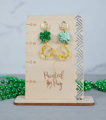 Dangly St Patrick's Day Shamrock and Horse Shoe Earrings for Women