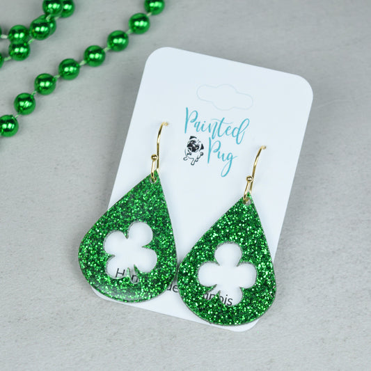 St Patrick's Day Earrings Teardrop Shamrock Dangle Earrings
