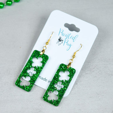 St Patrick's Day Earrings Bar Shamrock Dangle Drop Earrings