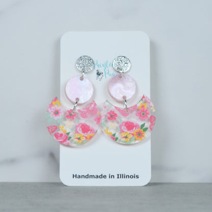 Pink Floral Earrings for Women, Boho Acrylic Statement Jewelry