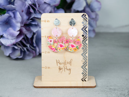 Pink Floral Earrings for Women, Boho Acrylic Statement Jewelry