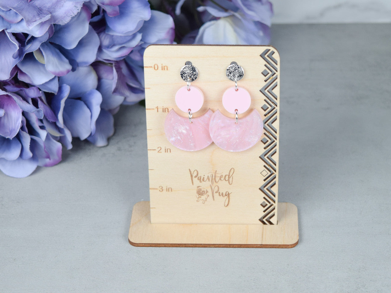Pink Acrylic Earrings – Marbled Half-Moon Dangle Statement Earrings