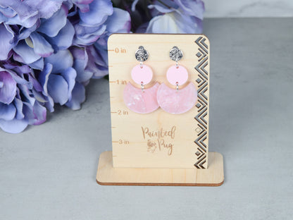 Pink Acrylic Earrings – Marbled Half-Moon Dangle Statement Earrings
