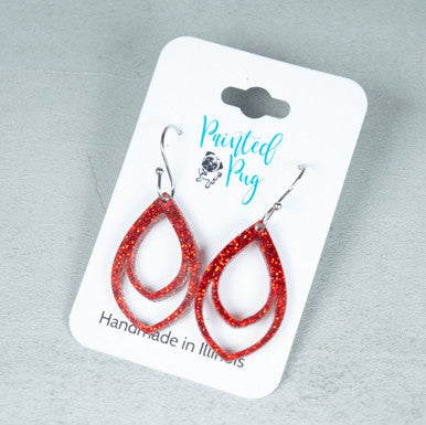 Red Glitter Teardrop Earrings - Acrylic Dangle Jewelry