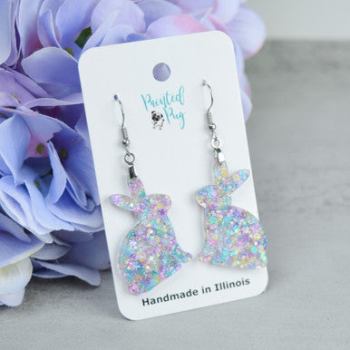 Easter Earrings for Women Purple Glitter Acrylic