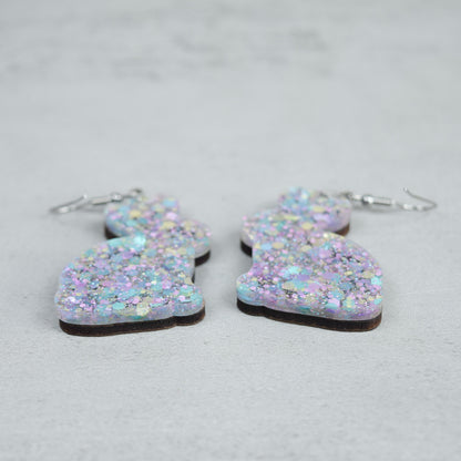 Easter Earrings for Women Purple Glitter Acrylic with Walnut Wood