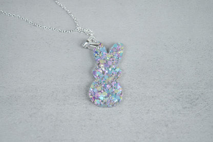 Easter Bunny  Necklace, Purple Glitter Acrylic Bunny
