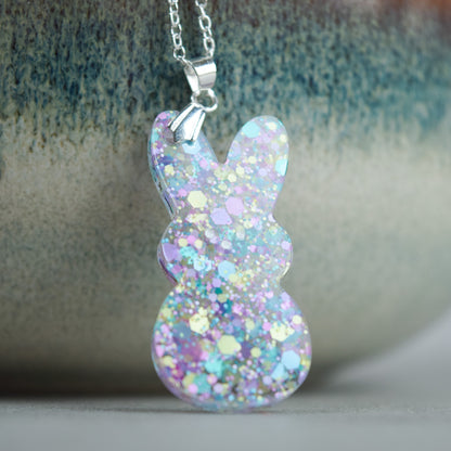 Easter Bunny  Necklace, Purple Glitter Acrylic Bunny