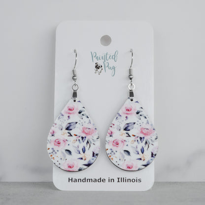 Pink Floral Teardrop Earrings – Romantic Lightweight Handmade Dangles
