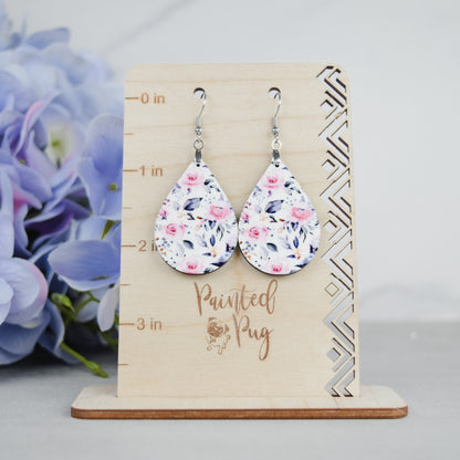 Pink Floral Teardrop Earrings – Romantic Lightweight Handmade Dangles