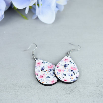 Pink Floral Teardrop Earrings – Romantic Lightweight Handmade Dangles