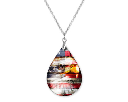 Eagle Face Patriotic Teardrop Shape Necklace