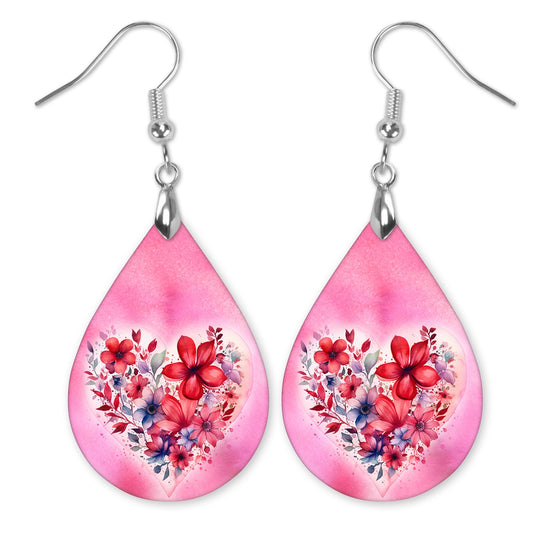 Valentine's Day Floral Heart Teardrop Earrings