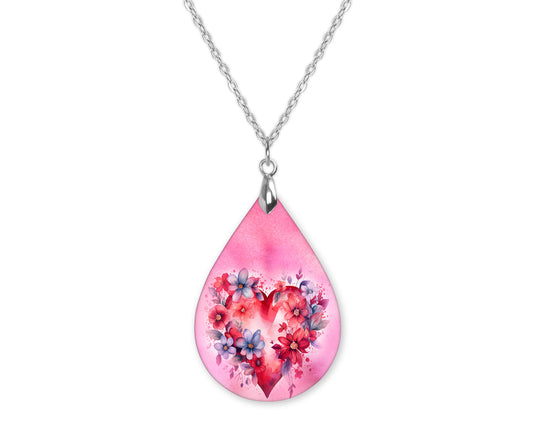 Floral Heart 2 Teardrop Shape Necklace
