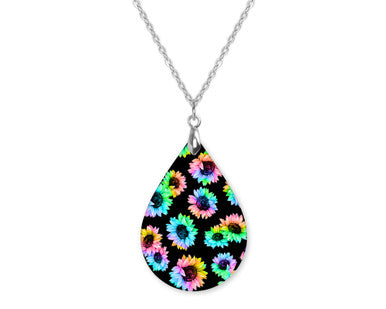 Sunflower Black Neon Teardrop Shape Necklace