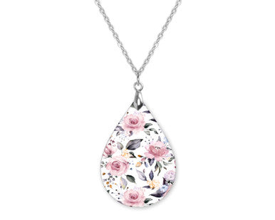 Rose Pink Floral Teardrop Shape Necklace