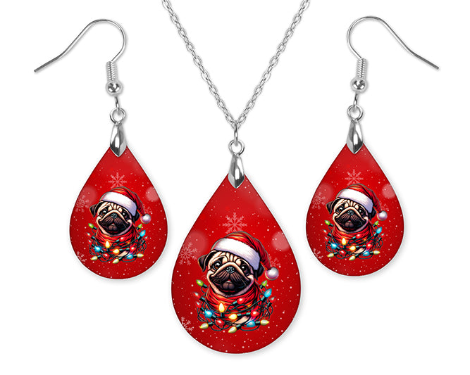 Christmas Pug Earrings – Holiday Dog Teardrop Jewelry