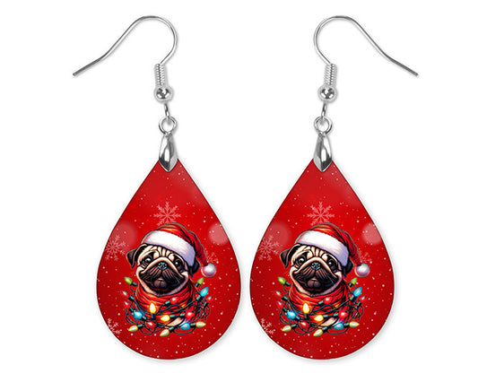 Pug Christmas Earrings