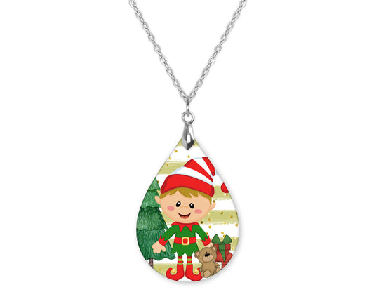 Elf Boy Christmas Teardrop Shape Necklace