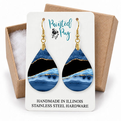 Blue and Gold Teardrop Earrings gift box