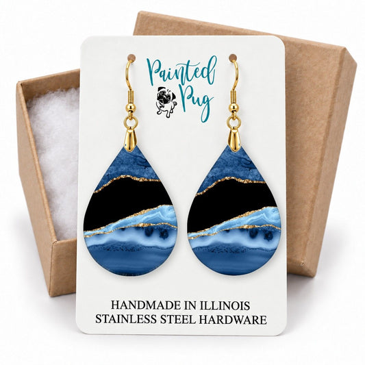 Blue and Gold Teardrop Earrings gift box