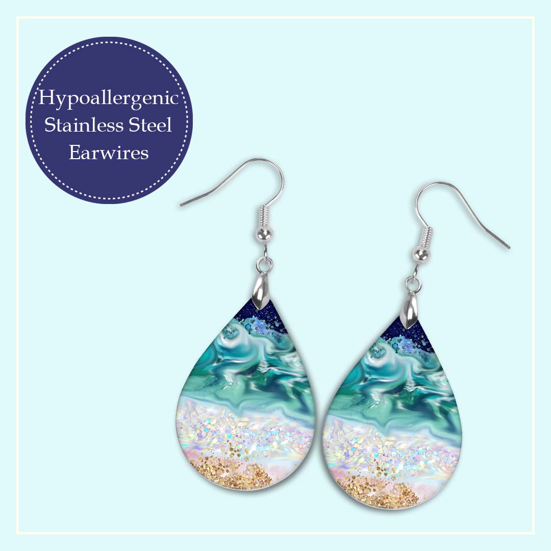Beach Teardrop Earrings – Handmade Ocean Wave Earrings in Two Sizes