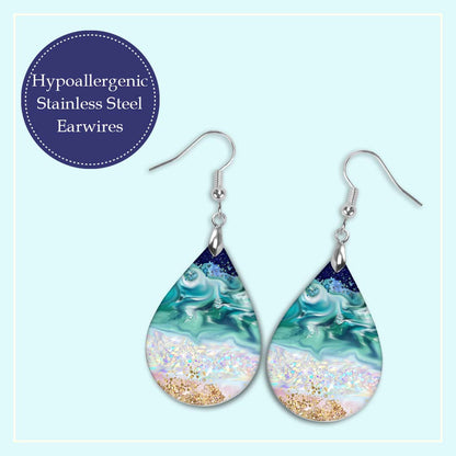 Beach Teardrop Earrings – Handmade Ocean Wave Earrings in Two Sizes