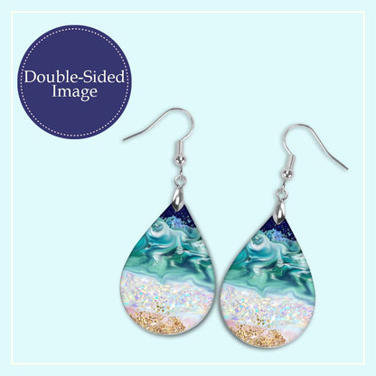 Beach Teardrop Earrings – Handmade Ocean Wave Earrings in Two Sizes
